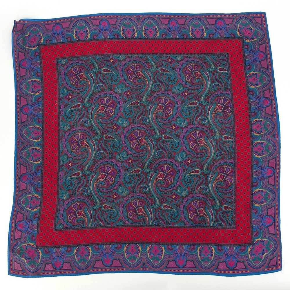 Liz Claiborne Vintage Paisley Square Silk Scarf Teal Magenta Jewel Tone 30x30